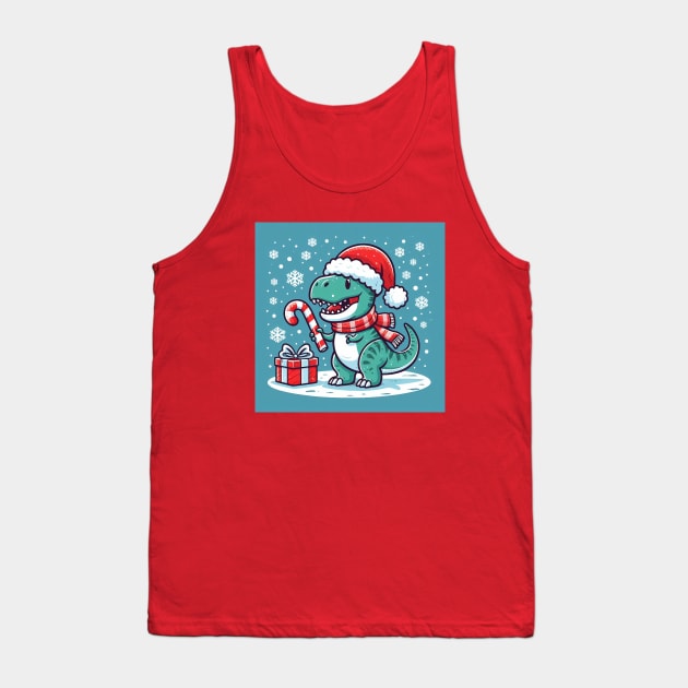 Cute Christmas T-Rex Tank Top by Sketchy